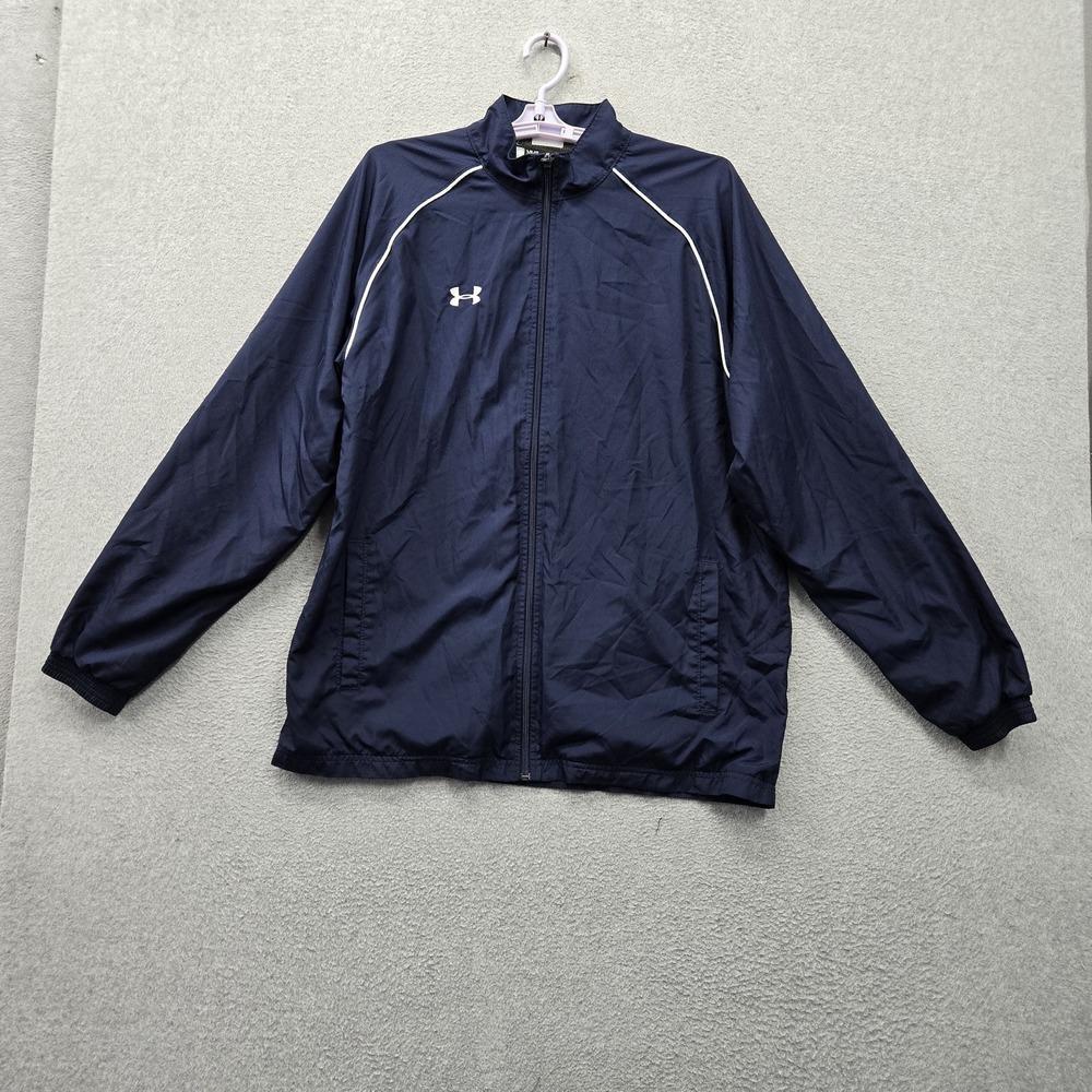 Under Armour Men Activewear Jacket L Blue Track Loose Logo Full Zip Mock Neck